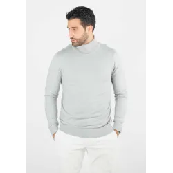 Pull homme col roulé gris - Touché cachemire