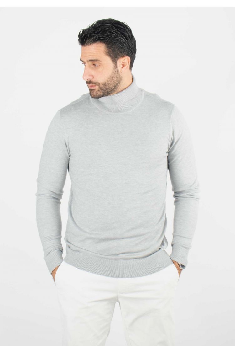 Pull homme col roulé gris - Touché cachemire