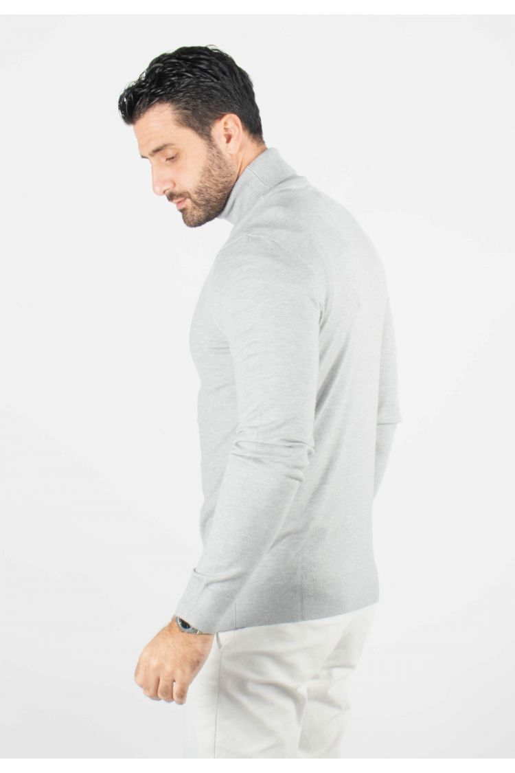 Pull homme col roulé gris - Touché cachemire
