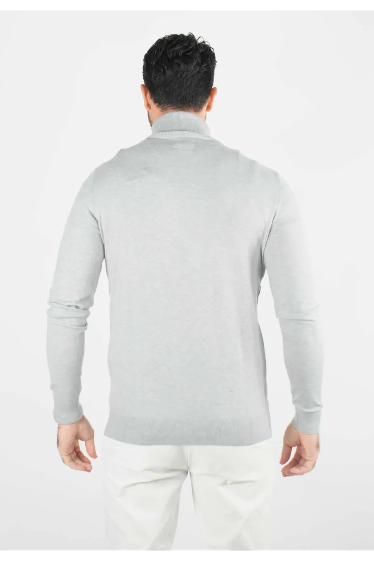 Pull homme col roulé gris - Touché cachemire