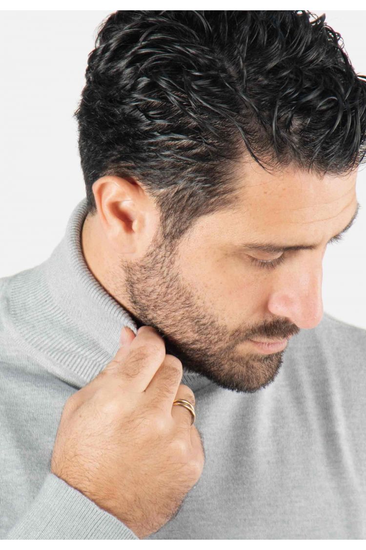 Pull homme col roulé gris - Touché cachemire