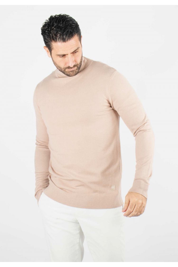 Pull homme col roulé beige - Touché cachemire