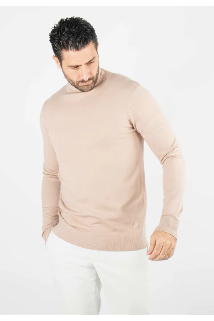 Pull homme col roulé beige - Touché cachemire