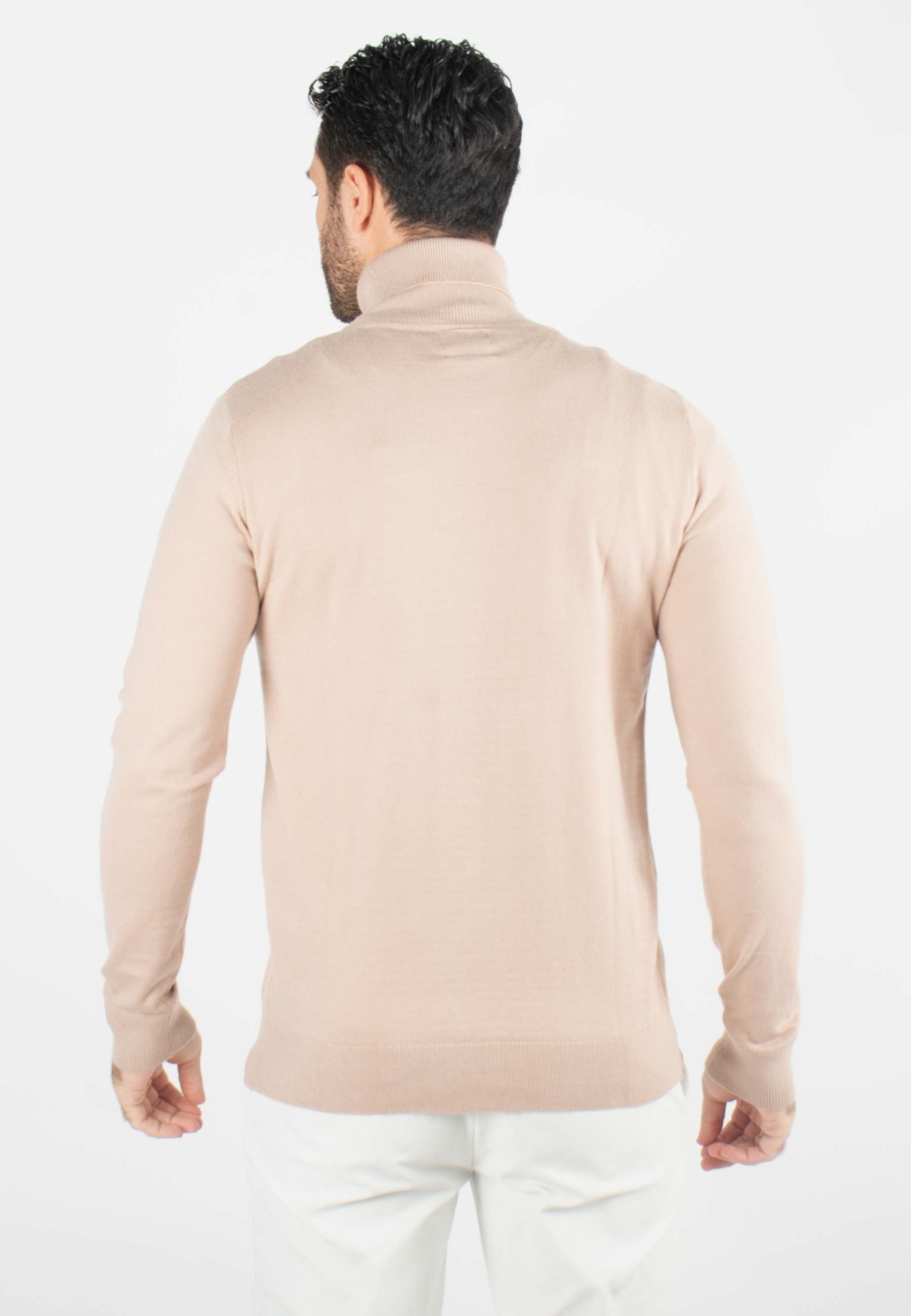 Pull homme col roulé beige - Touché cachemire