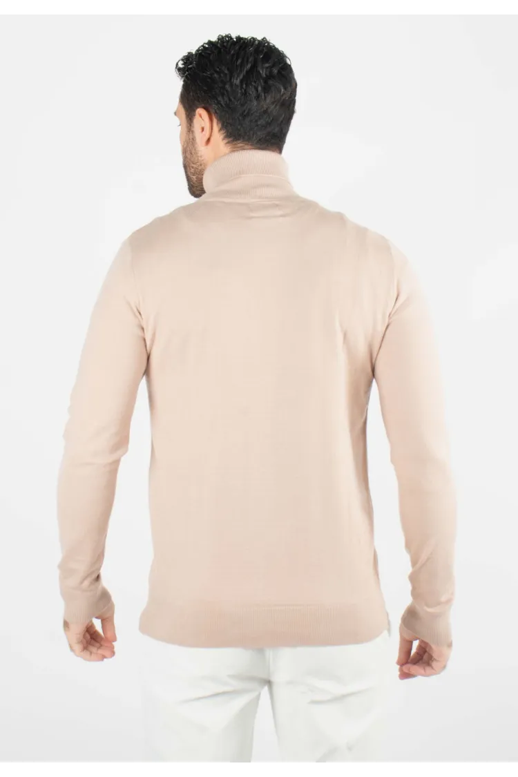 Pull homme col roulé beige - Touché cachemire