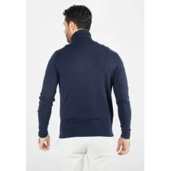 Pull homme col roulé navy - Touché cachemire