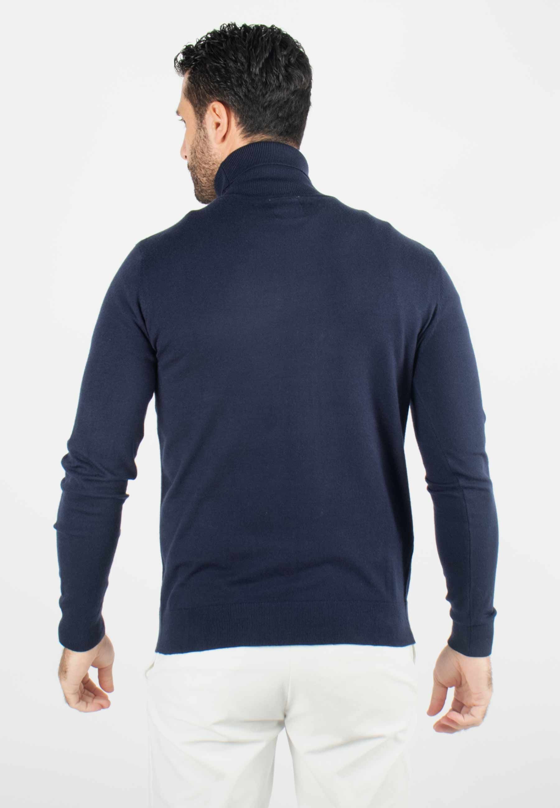 Pull homme col roulé navy - Touché cachemire