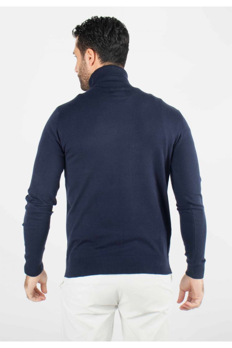 Pull homme col roulé navy - Touché cachemire