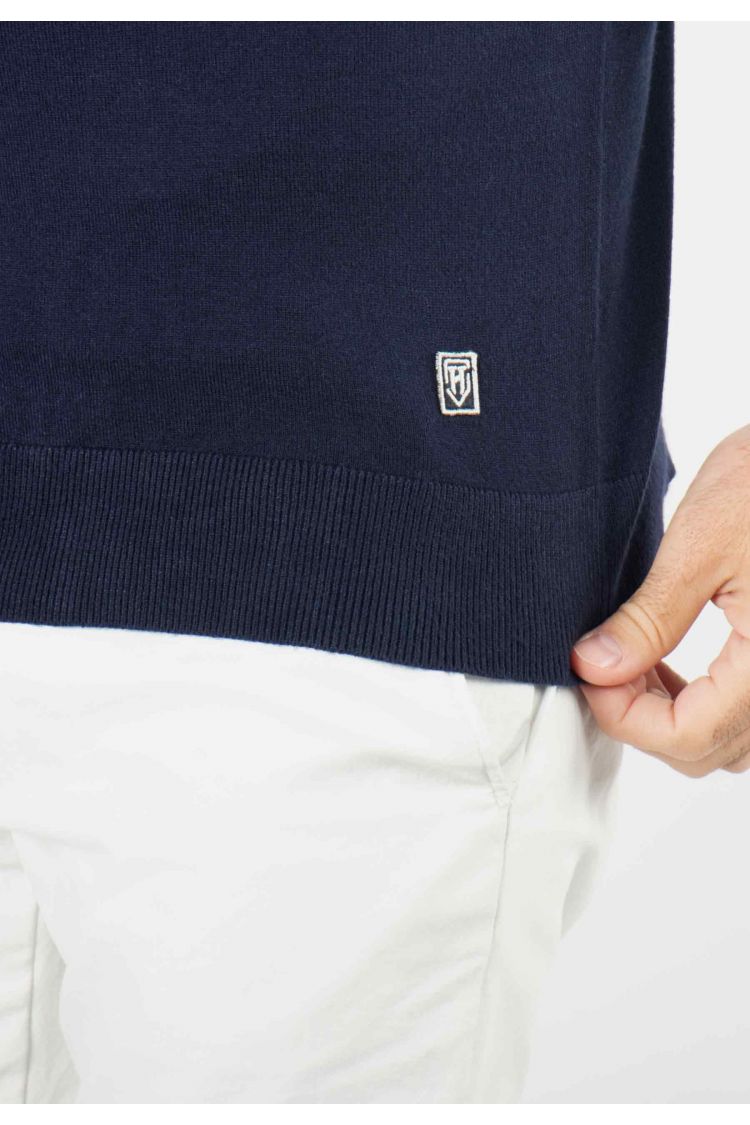 Pull homme col roulé navy - Touché cachemire