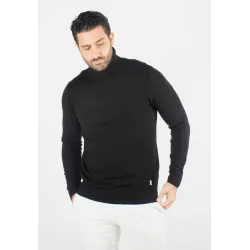 Pull homme col roulé noir - Touché cachemire