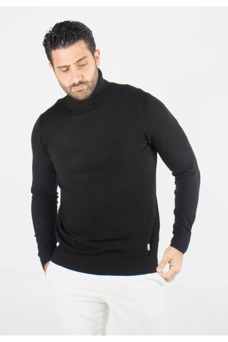 Pull homme col roulé noir - Touché cachemire