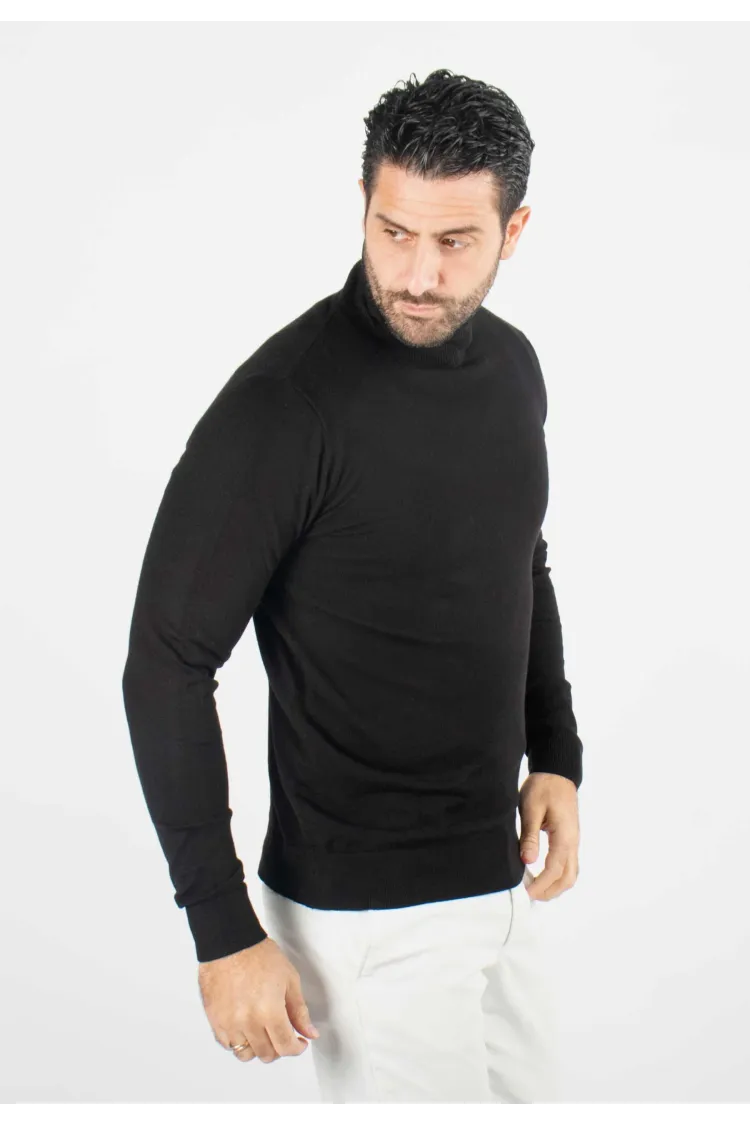 Pull homme col roulé noir - Touché cachemire
