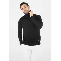 Pull homme col roulé noir - Touché cachemire