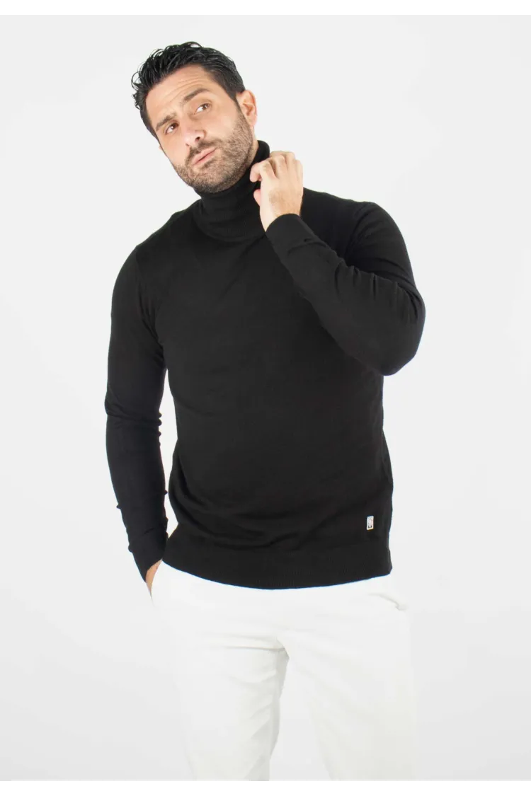 Pull homme col roulé noir - Touché cachemire