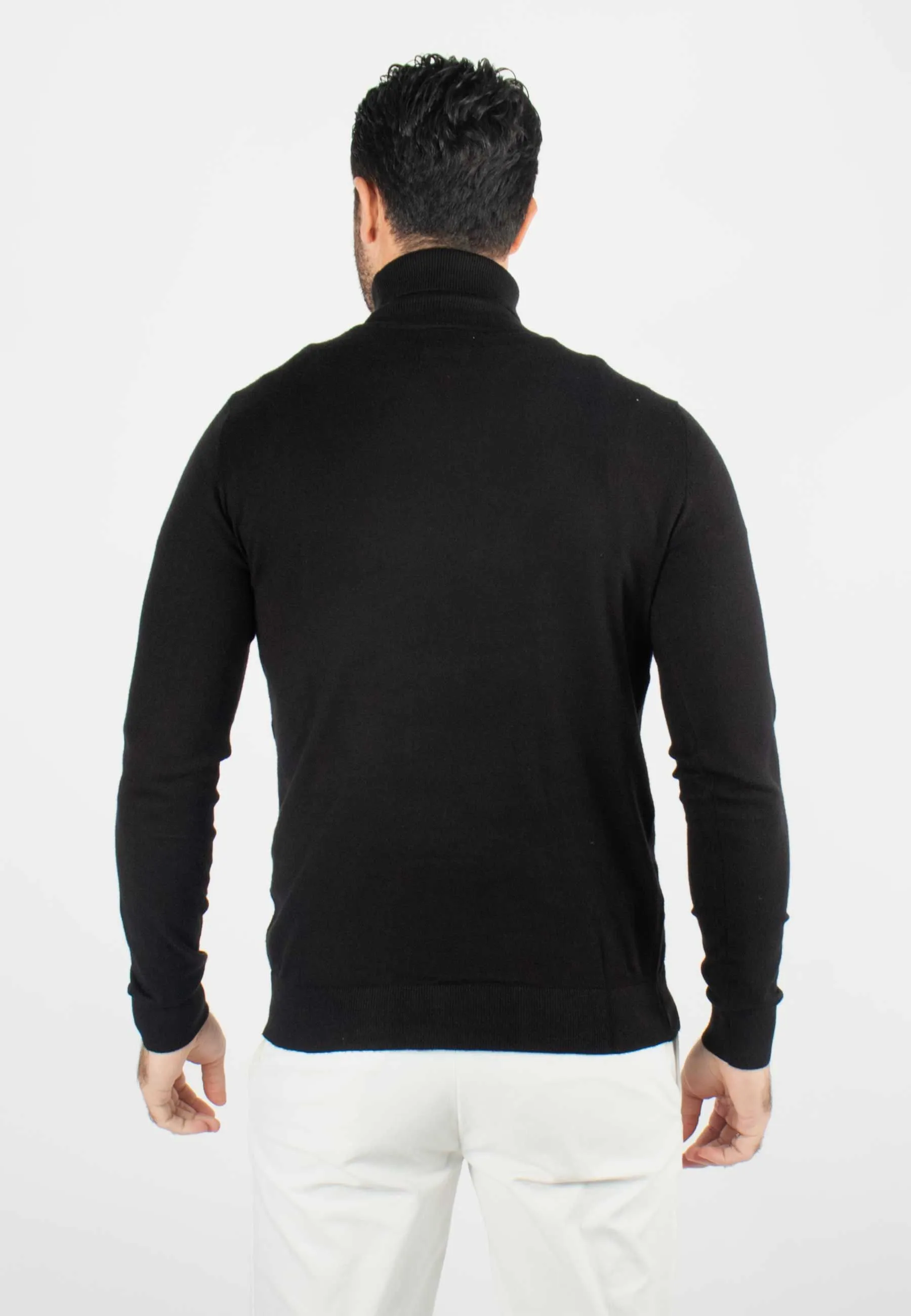 Pull homme col roulé noir - Touché cachemire
