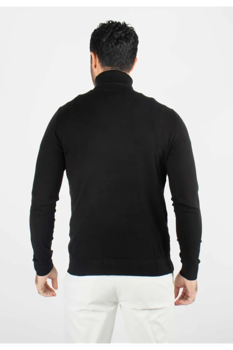 Pull homme col roulé noir - Touché cachemire