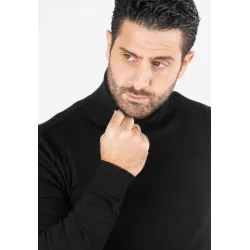 Pull homme col roulé noir - Touché cachemire