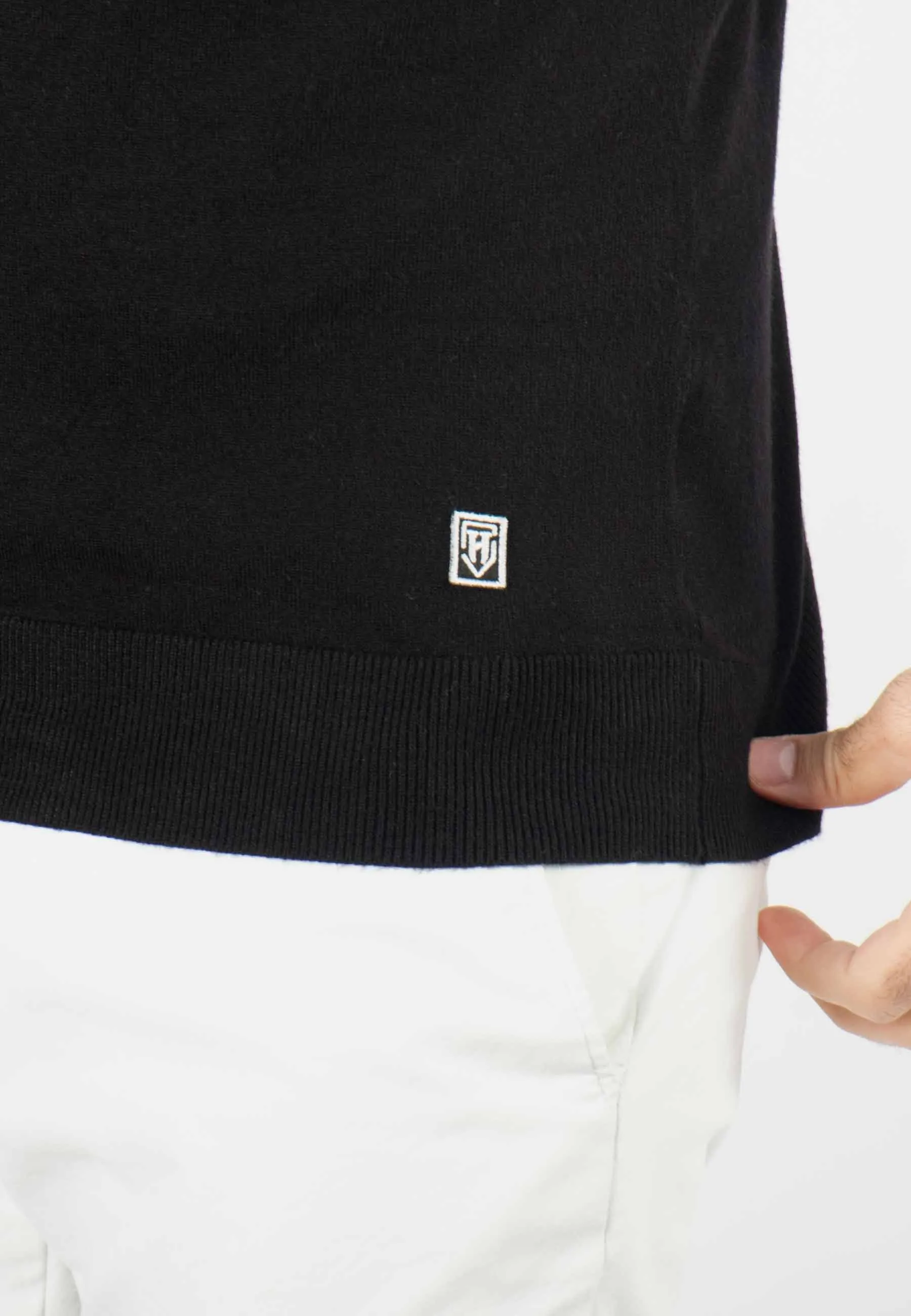 Pull homme col roulé noir - Touché cachemire