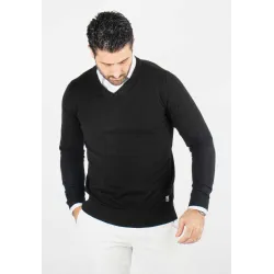 Pull homme col v noir - Touché cachemire