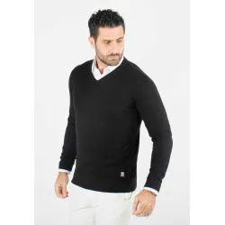 Pull homme col v noir - Touché cachemire