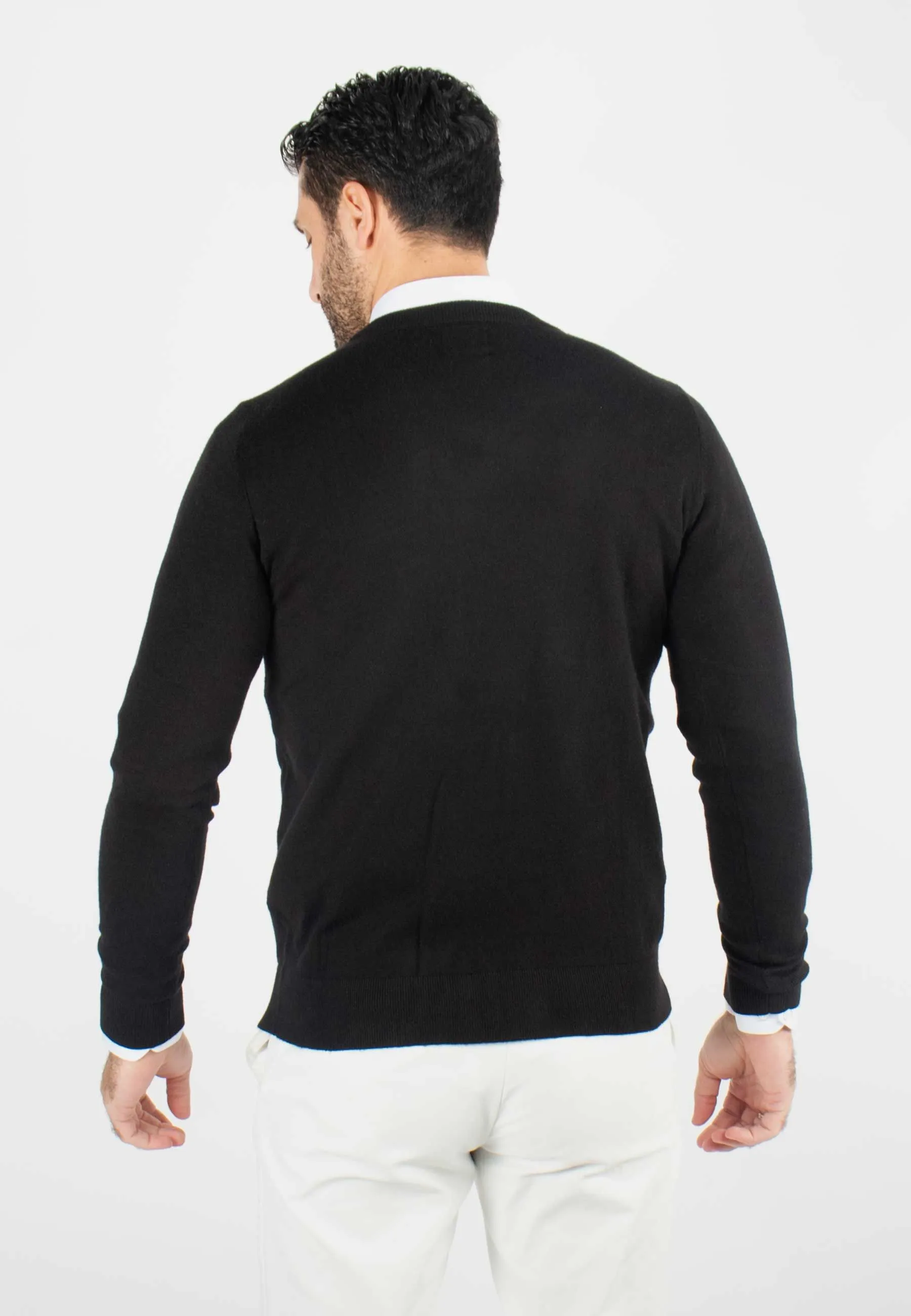 Pull homme col v noir - Touché cachemire
