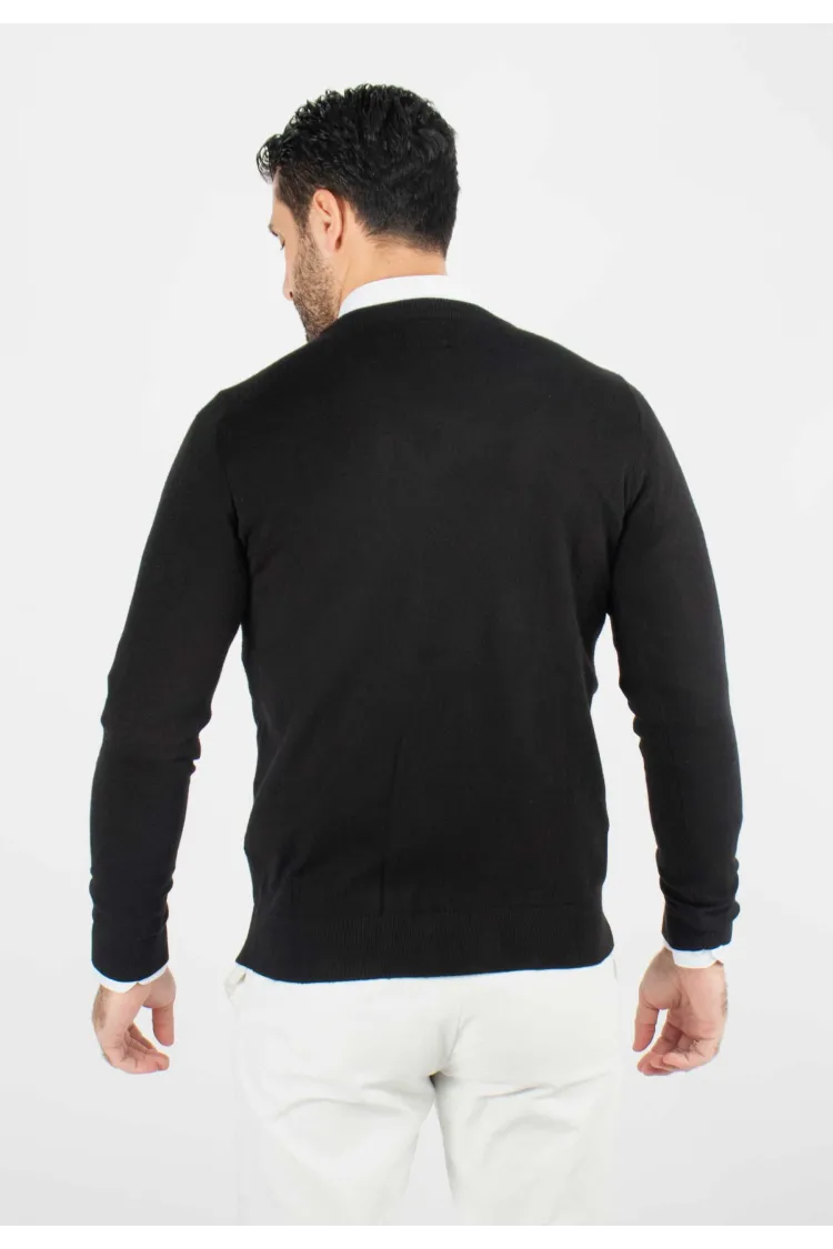 Pull homme col v noir - Touché cachemire