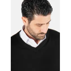 Pull homme col v noir - Touché cachemire