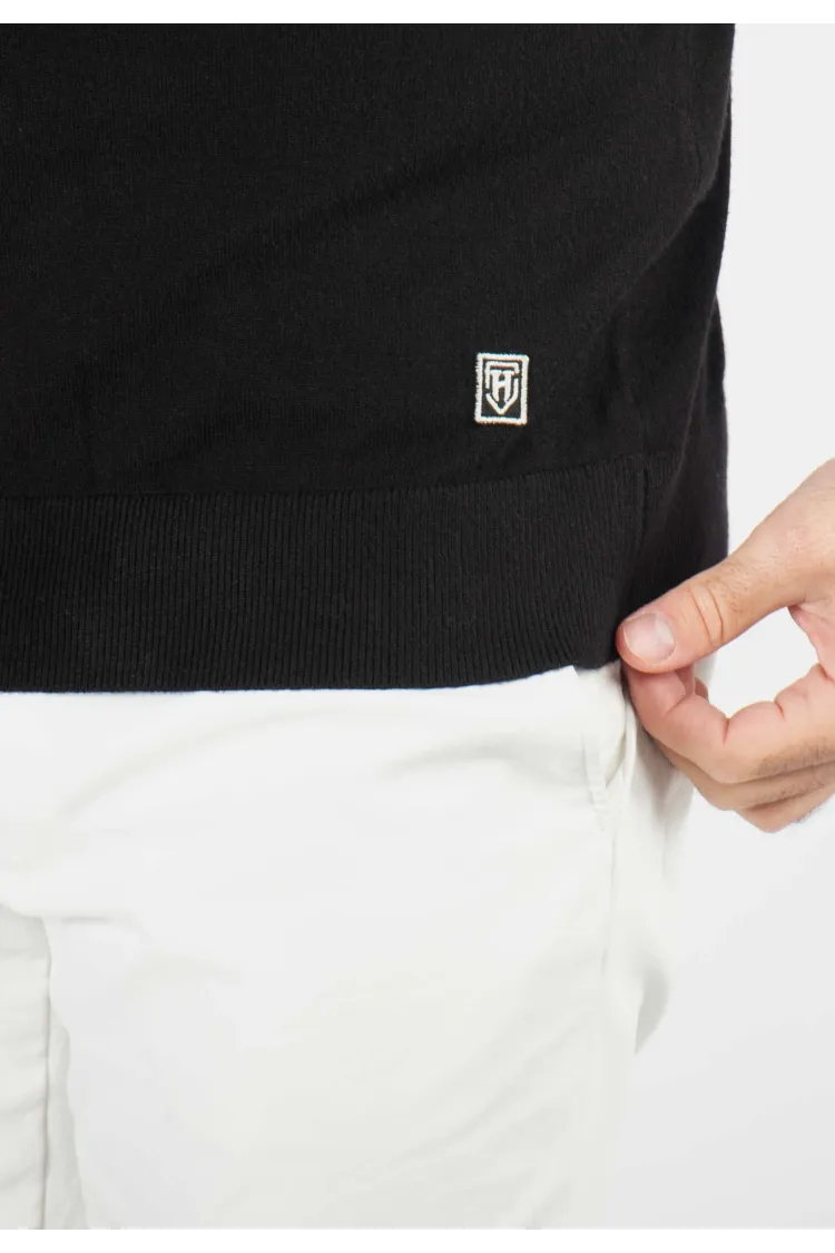 Pull homme col v noir - Touché cachemire