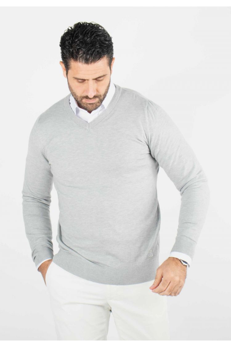 Pull homme col v gris - Touché cachemire