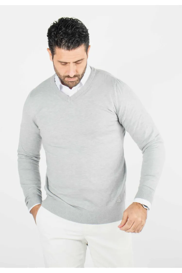 Pull homme col v gris - Touché cachemire