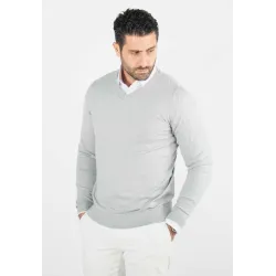 Pull homme col v gris - Touché cachemire