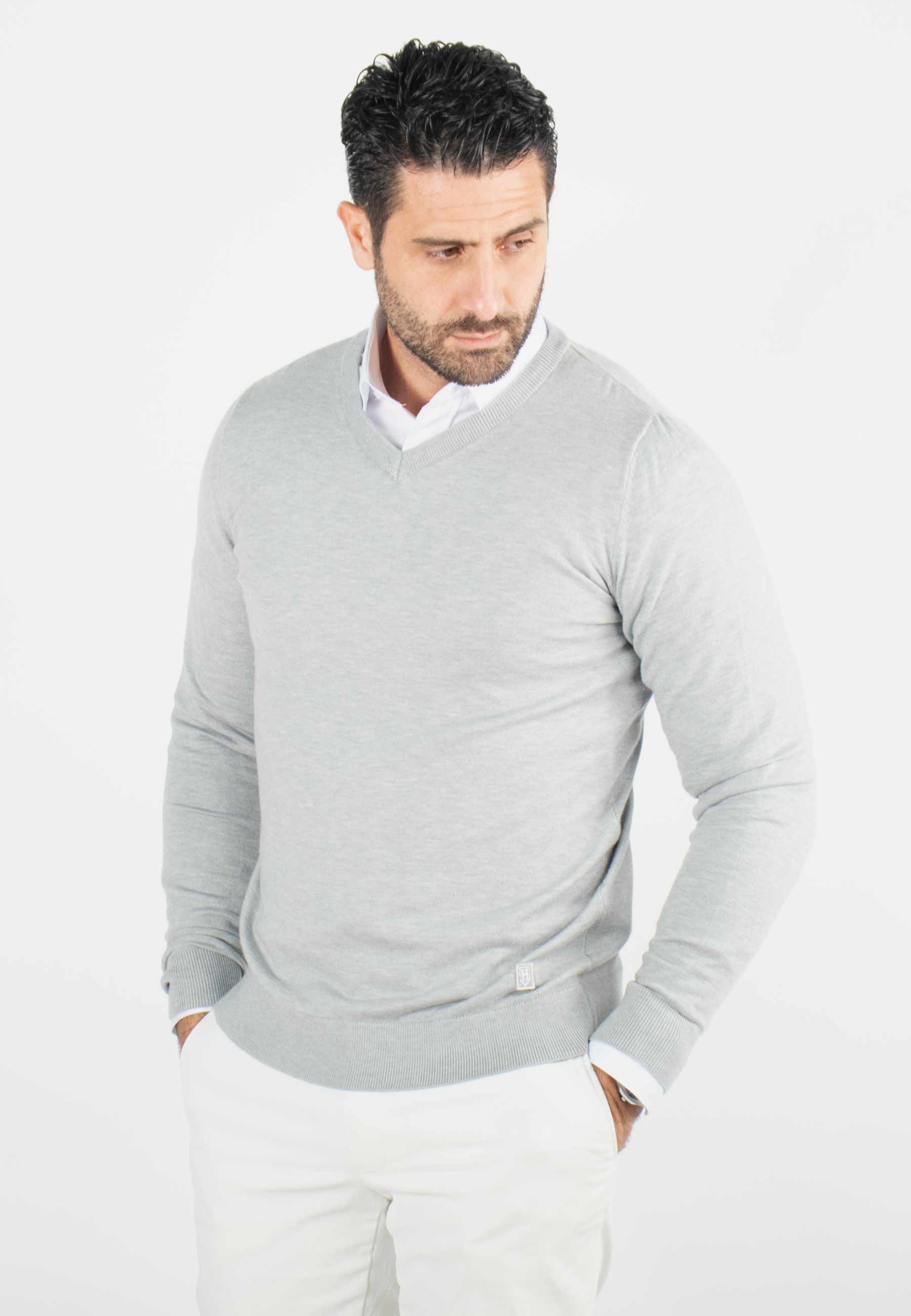 Pull homme col v gris - Touché cachemire