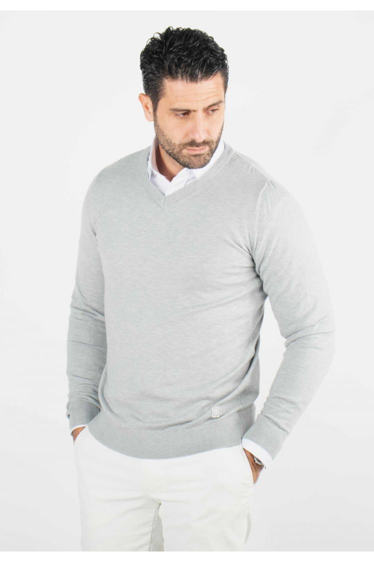 Pull homme col v gris - Touché cachemire