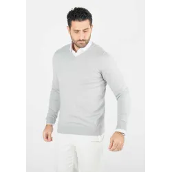 Pull homme col v gris - Touché cachemire