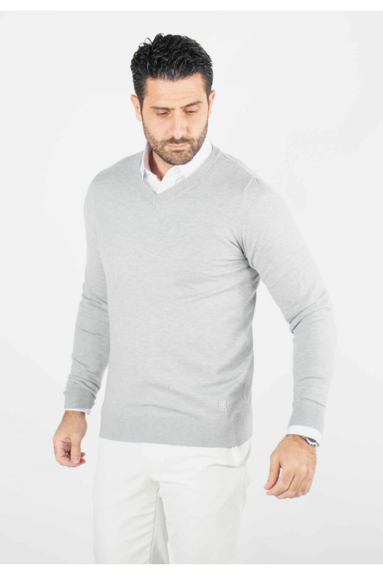 Pull homme col v gris - Touché cachemire