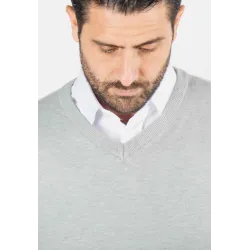 Pull homme col v gris - Touché cachemire