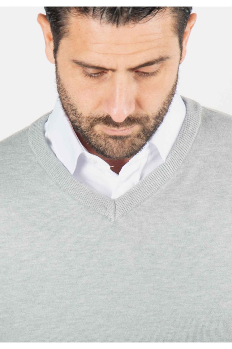 Pull homme col v gris - Touché cachemire