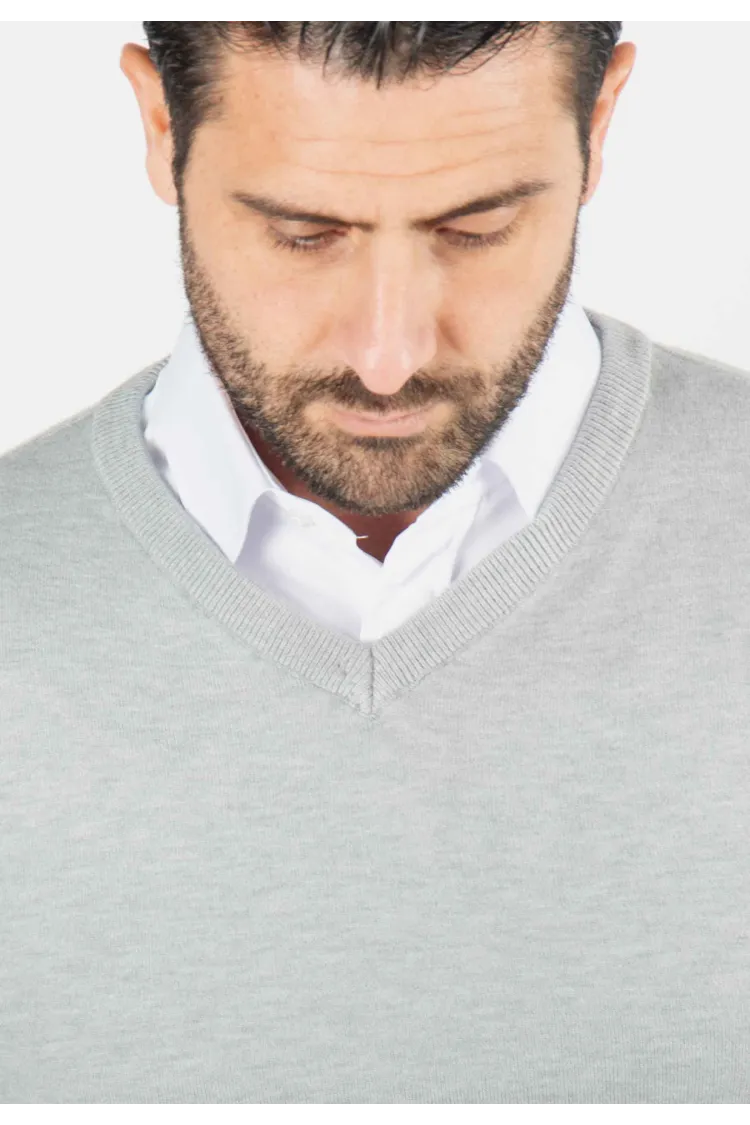 Pull homme col v gris - Touché cachemire