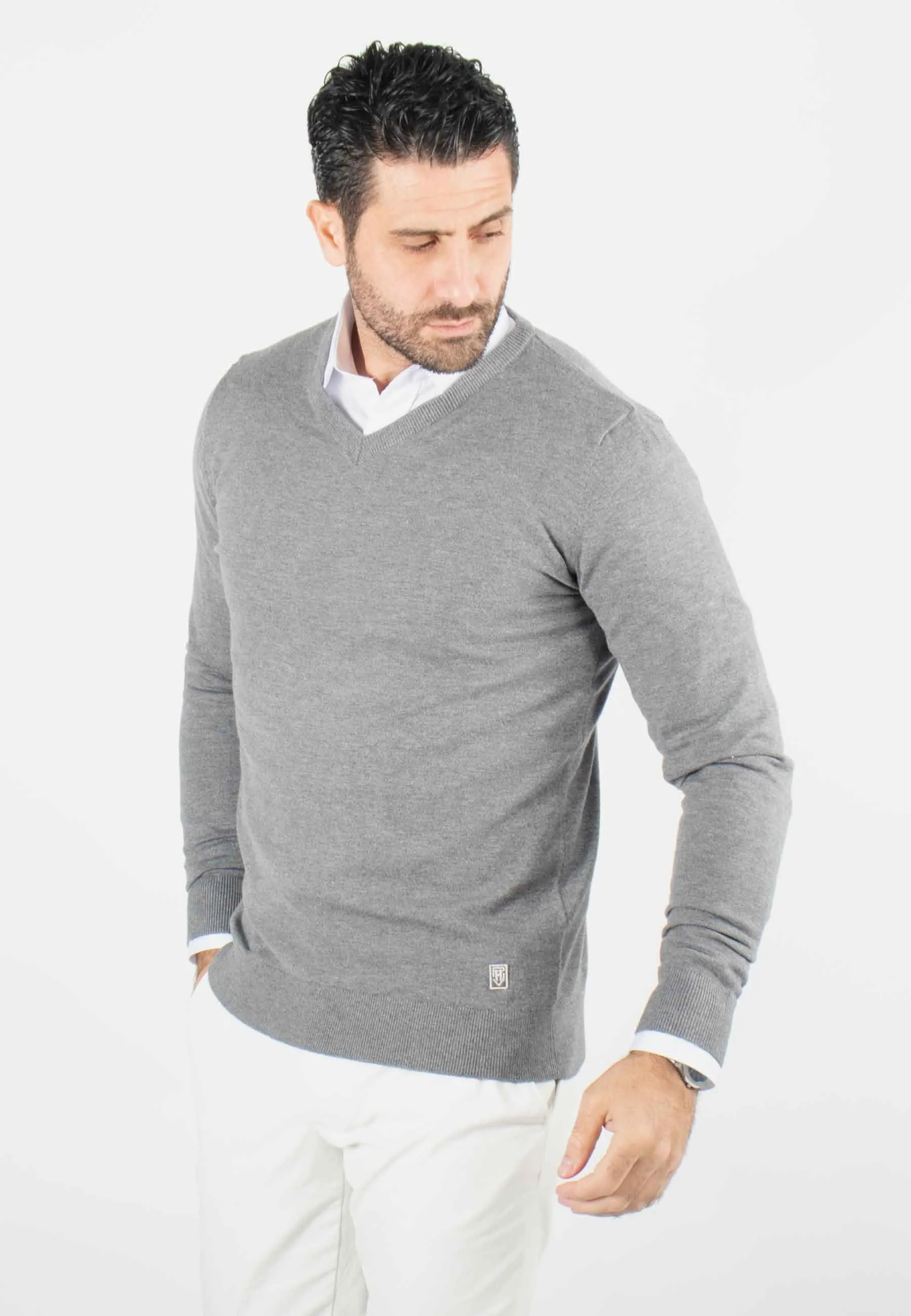 Pull homme col v anthracite - Touché cachemire