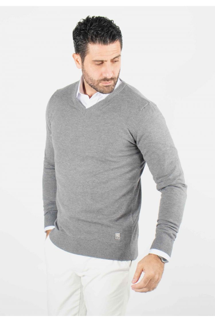 Pull homme col v anthracite - Touché cachemire