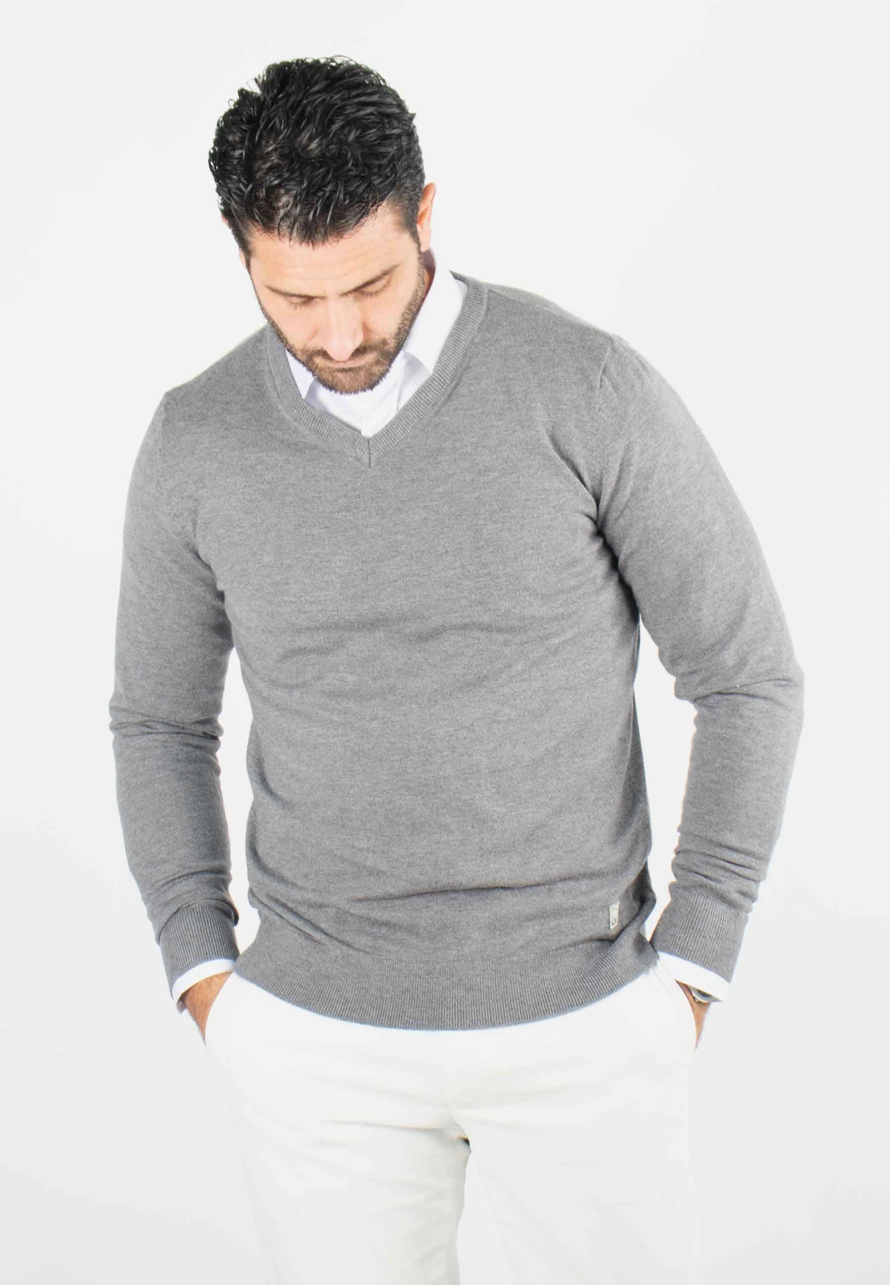 Pull homme col v anthracite - Touché cachemire