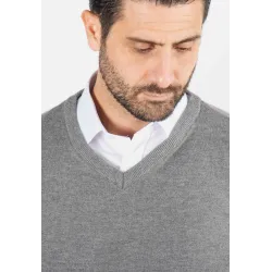 Pull homme col v anthracite - Touché cachemire