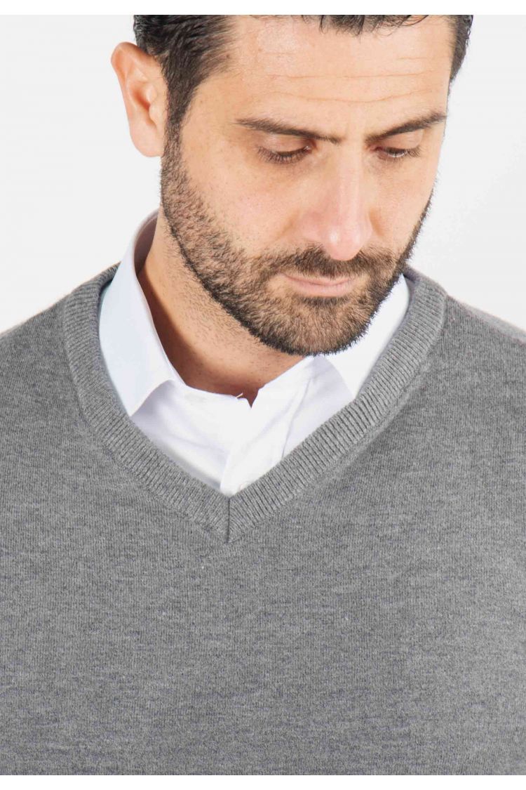 Pull homme col v anthracite - Touché cachemire
