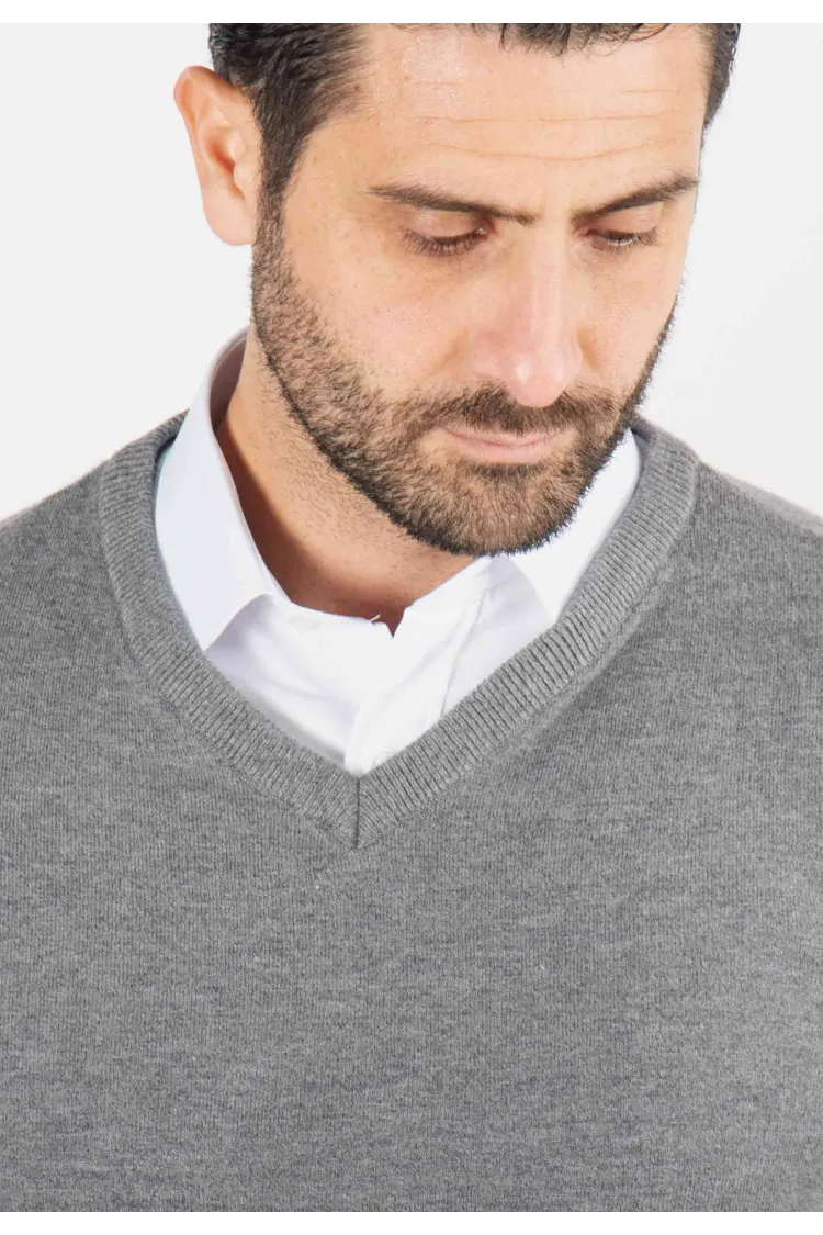 Pull homme col v anthracite - Touché cachemire