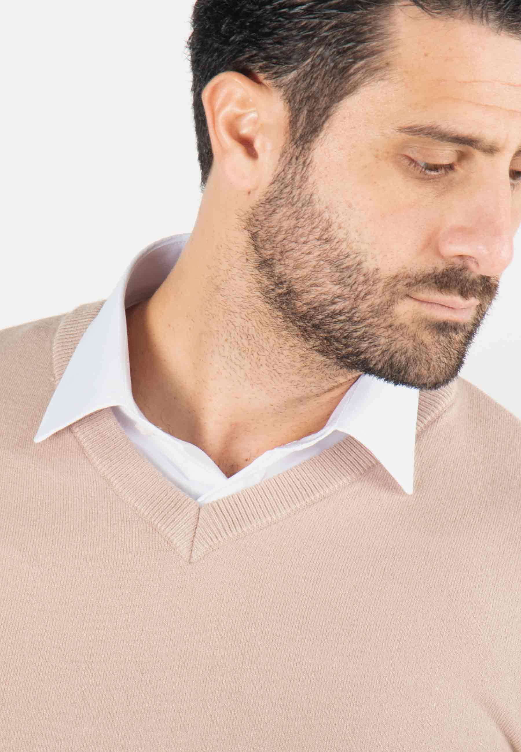 Pull homme col v beige - Touché cachemire