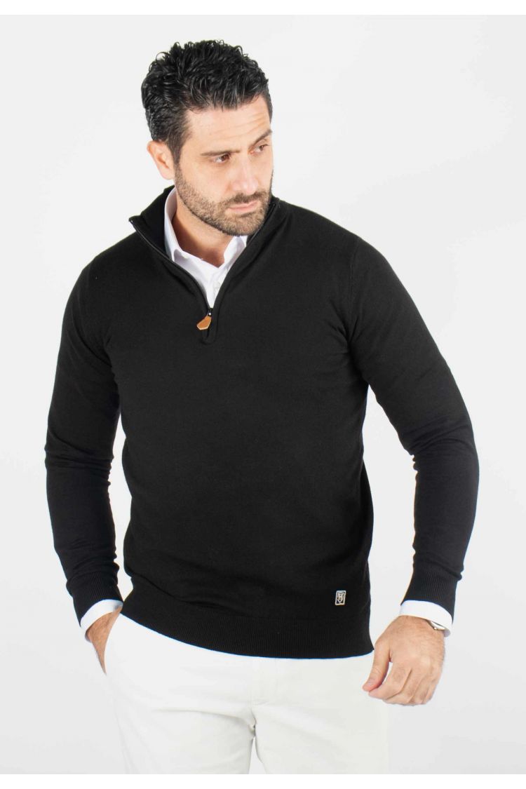 Pull homme col camioneur noir - Touché cachemire