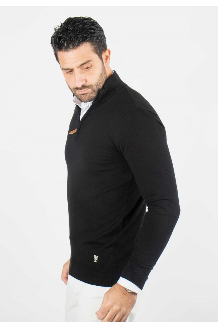 Pull homme col camioneur noir - Touché cachemire