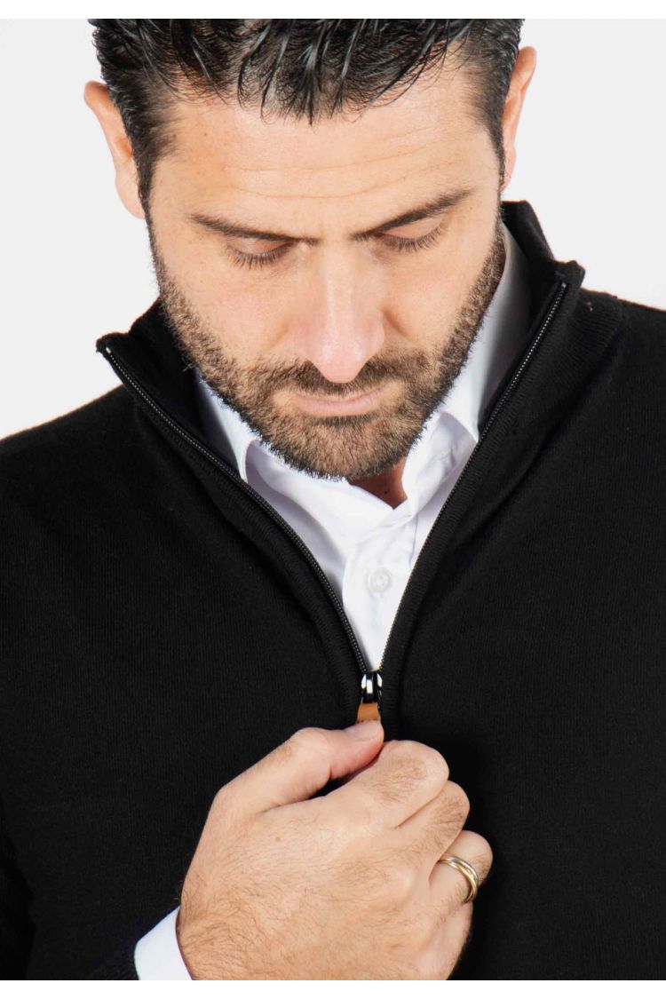 Pull homme col camioneur noir - Touché cachemire