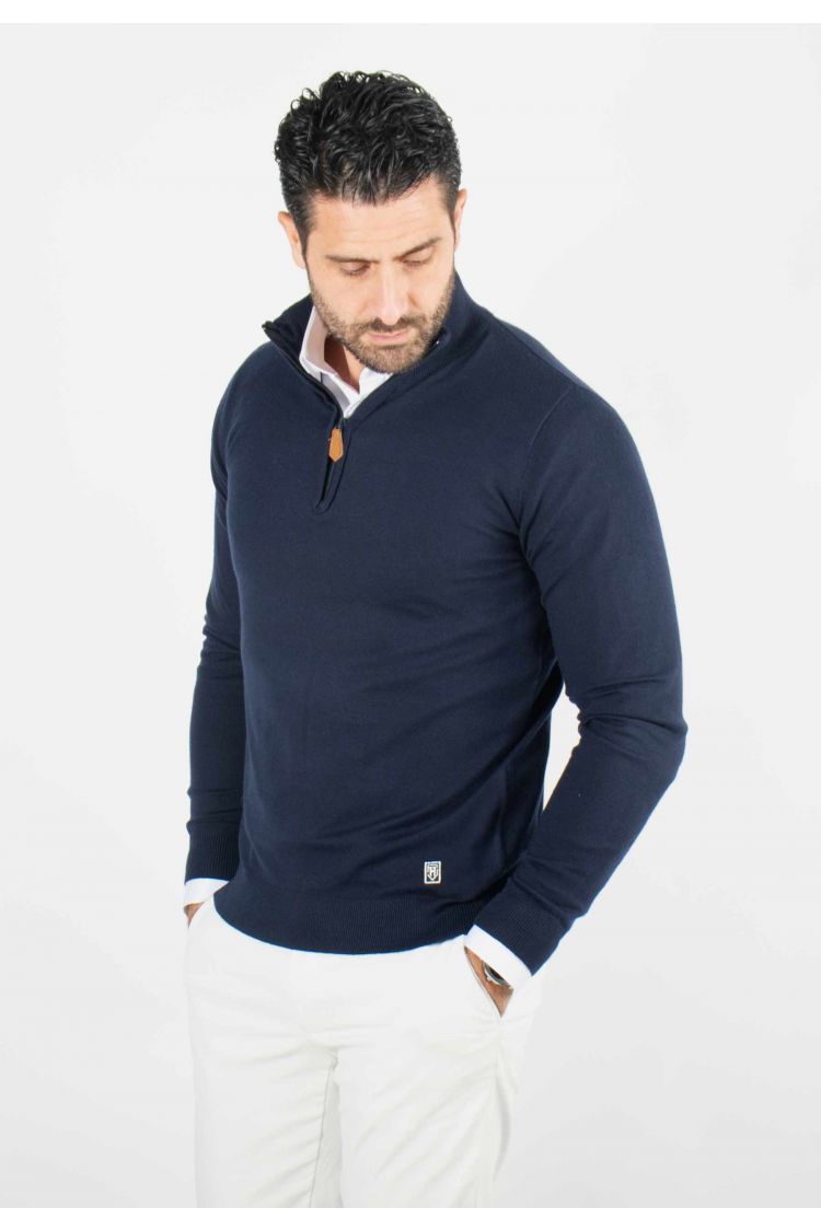 Pull homme col camioneur navy - Touché cachemire