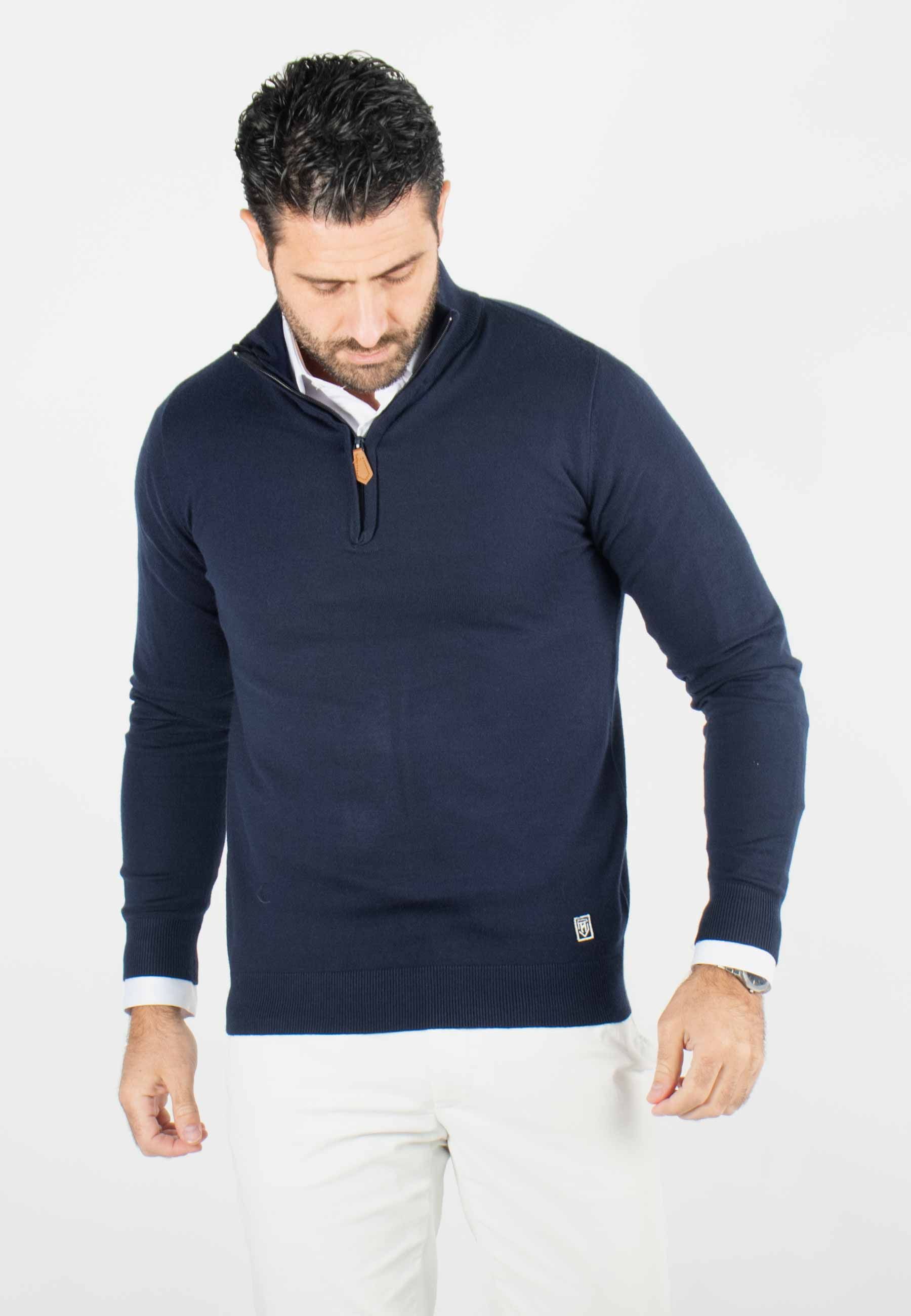 Pull homme col camioneur navy - Touché cachemire